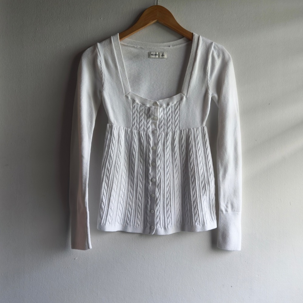 Y2K Hollister Square Neck Babydoll Sweater Women XS White Coquette